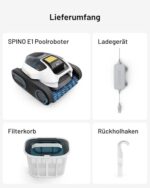 Spino E1 Poolroboter Akku Boden und Wand, 210 Min Kabellos Poolsauger, Max 21950 LPH,5 Reinigungsmodi, Auto Wasserlinien Parkfunktion, SmartArc Routenplan, Weiß-Blau – Bild 2