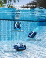 Spino E1 Poolroboter Akku Boden und Wand, 210 Min Kabellos Poolsauger, Max 21950 LPH,5 Reinigungsmodi, Auto Wasserlinien Parkfunktion, SmartArc Routenplan, Weiß-Blau – Bild 7